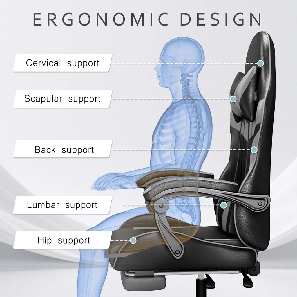 J.M.Deco Ergonomic Gaming Chair with Footrest & Lumbar Support ergonomic design