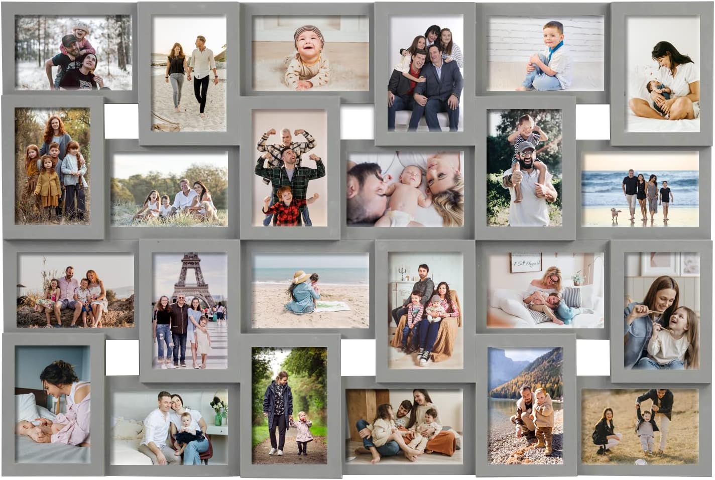 J.M.Deco Collage Picture Frames for Wall 24 Slots, Reunion Friends Family Memory Large Photo Frame Selfie Gallery Puzzle Collage Wall Hanging for 4x6 Photo | Grey main