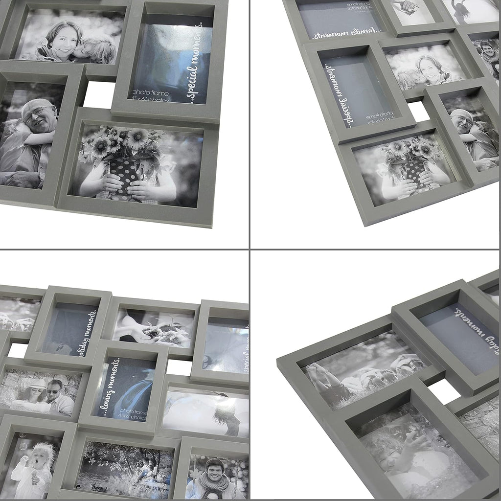 J.M.Deco Collage Picture Frames for Wall 24 Slots, Reunion Friends Family Memory Large Photo Frame Selfie Gallery Puzzle Collage Wall Hanging for 4x6 Photo | Grey details