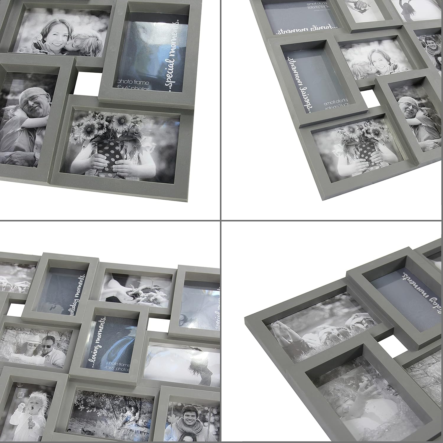 J.M.Deco Collage Picture Frames for Wall 24 Slots, Reunion Friends Family Memory Large Photo Frame Selfie Gallery Puzzle Collage Wall Hanging for 4x6 Photo | Grey details