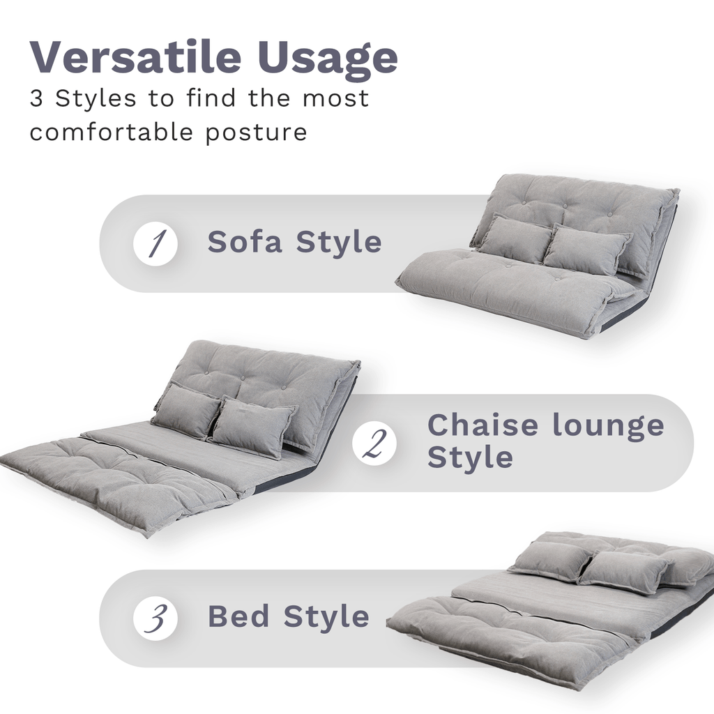 J.M.Deco Adjustable Futon Sofa Bed with 2 Pillows Foldable Floor Couch versatile usage