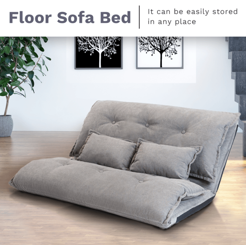 J.M.Deco Adjustable Futon Sofa Bed with 2 Pillows Foldable Floor Couch gray