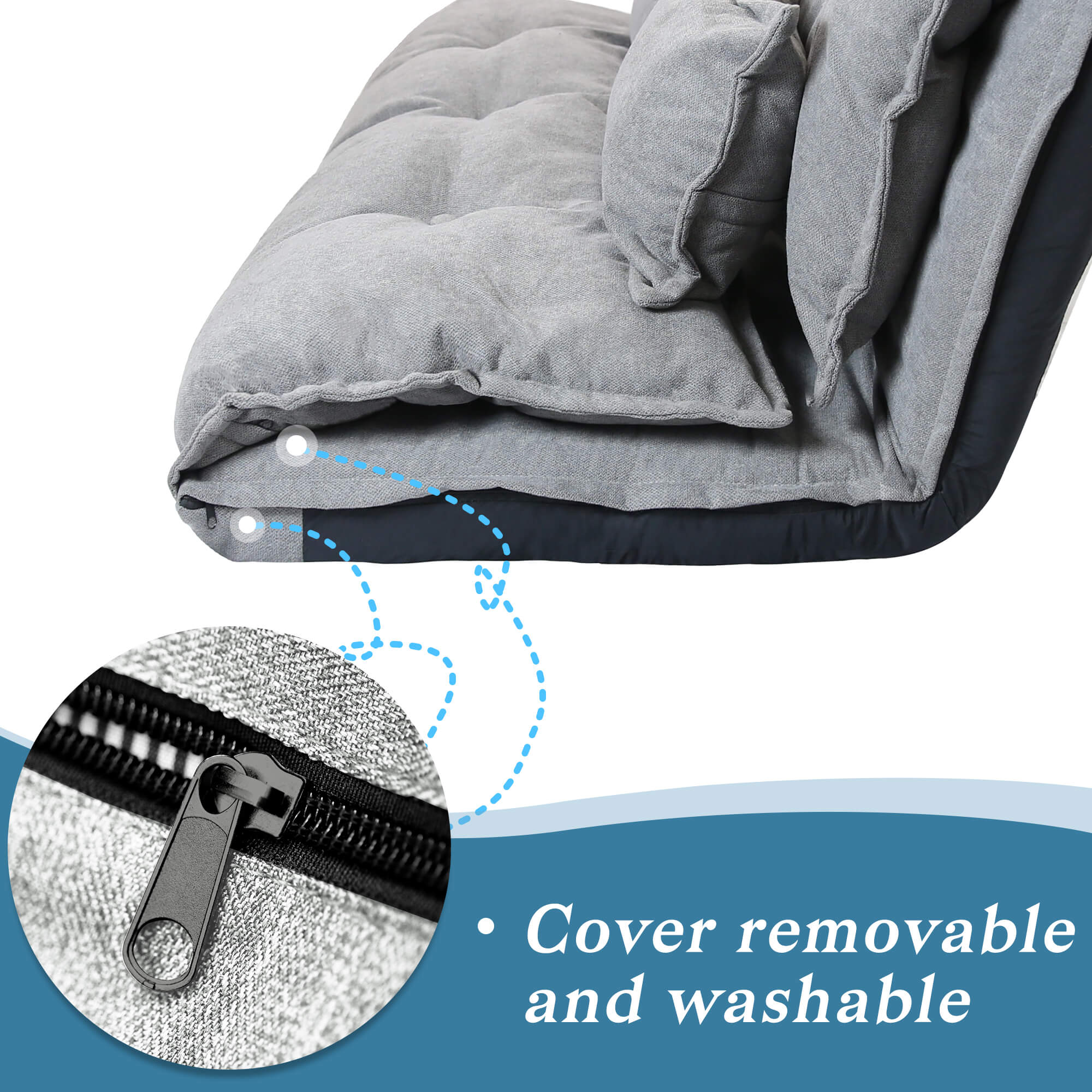 J.M.Deco Adjustable Futon Sofa Bed with 2 Pillows Foldable Floor Couch detail