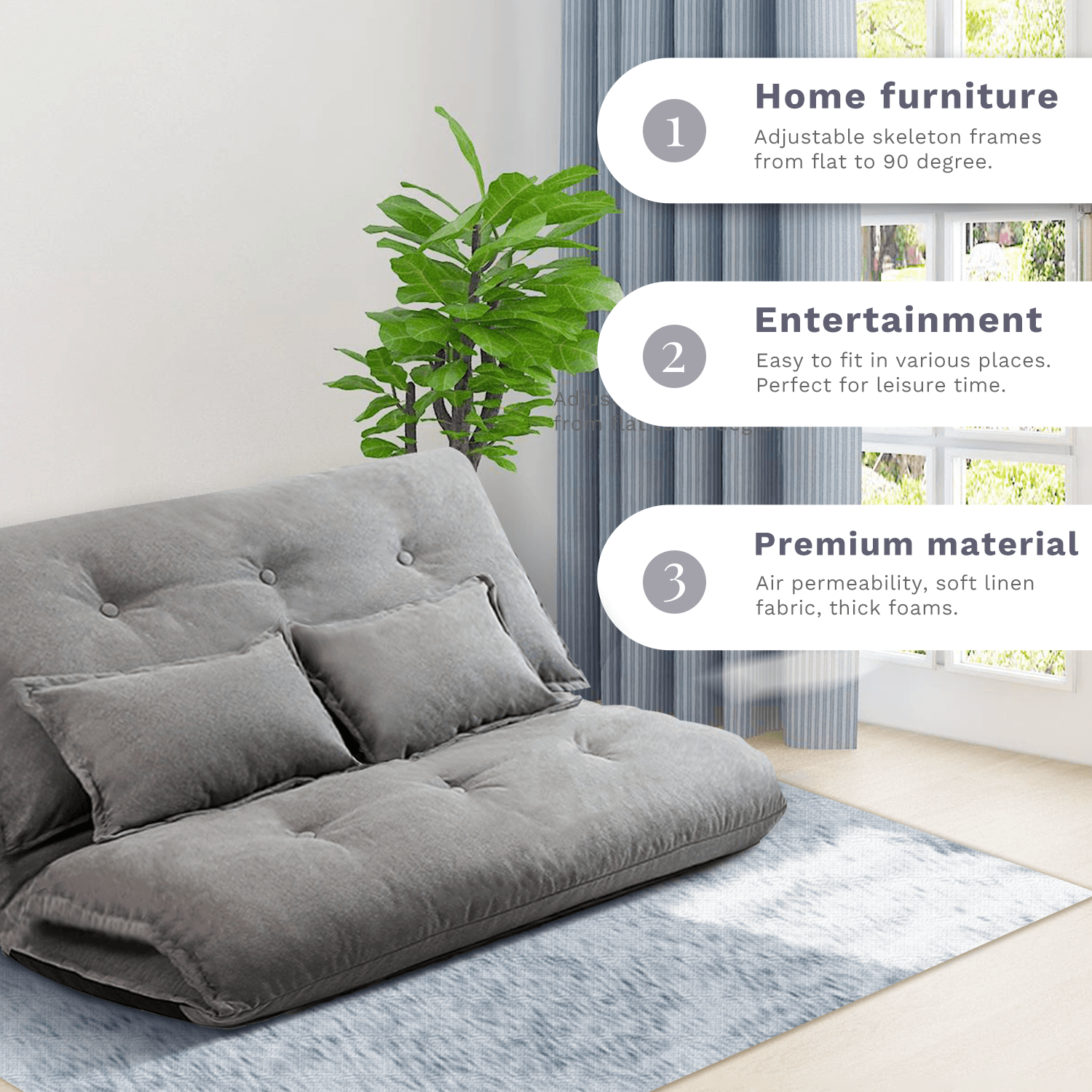 J.M.Deco Adjustable Futon Sofa Bed with 2 Pillows Foldable Floor Couch advantages