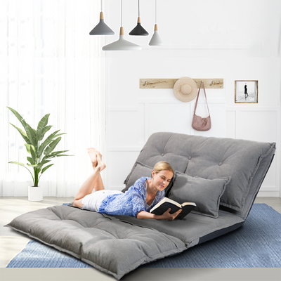 J.M.Deco Sofa Bed Comfortable Adjustable Futon Sofa Bed TV Floor Gaming Couch Lazy Sofa Floor Cute Futons Sets with 2 Pillows Folding Sleeping Laying Entertainment | Deep Grey Main