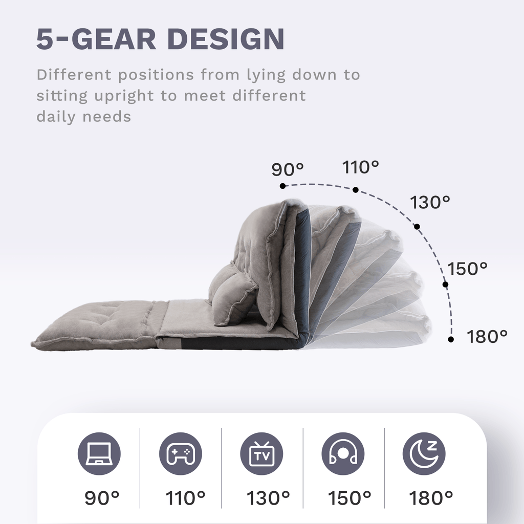 J.M.Deco Adjustable Futon Sofa Bed with 2 Pillows Foldable Floor Couch 5-gear design