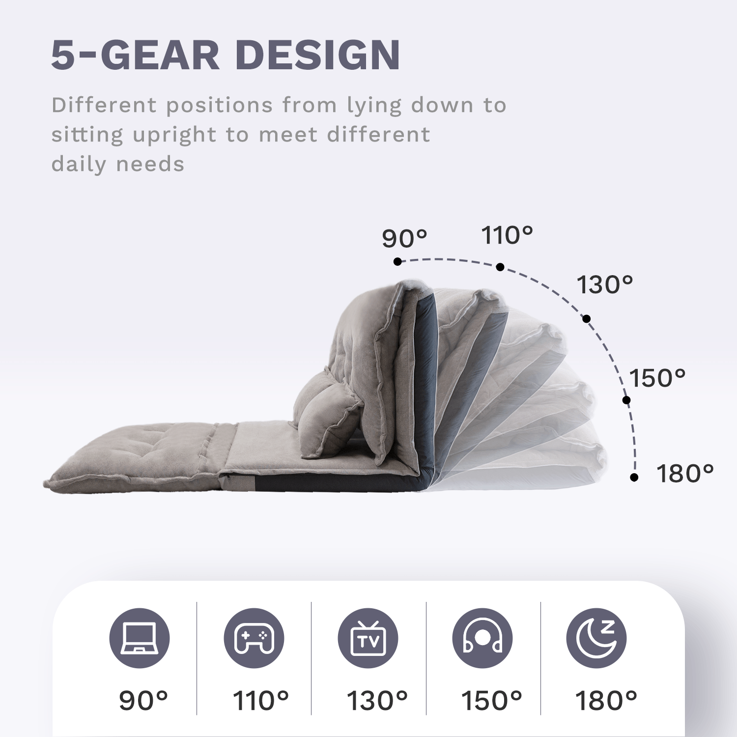 J.M.Deco Adjustable Futon Sofa Bed with 2 Pillows Foldable Floor Couch 5-gear design