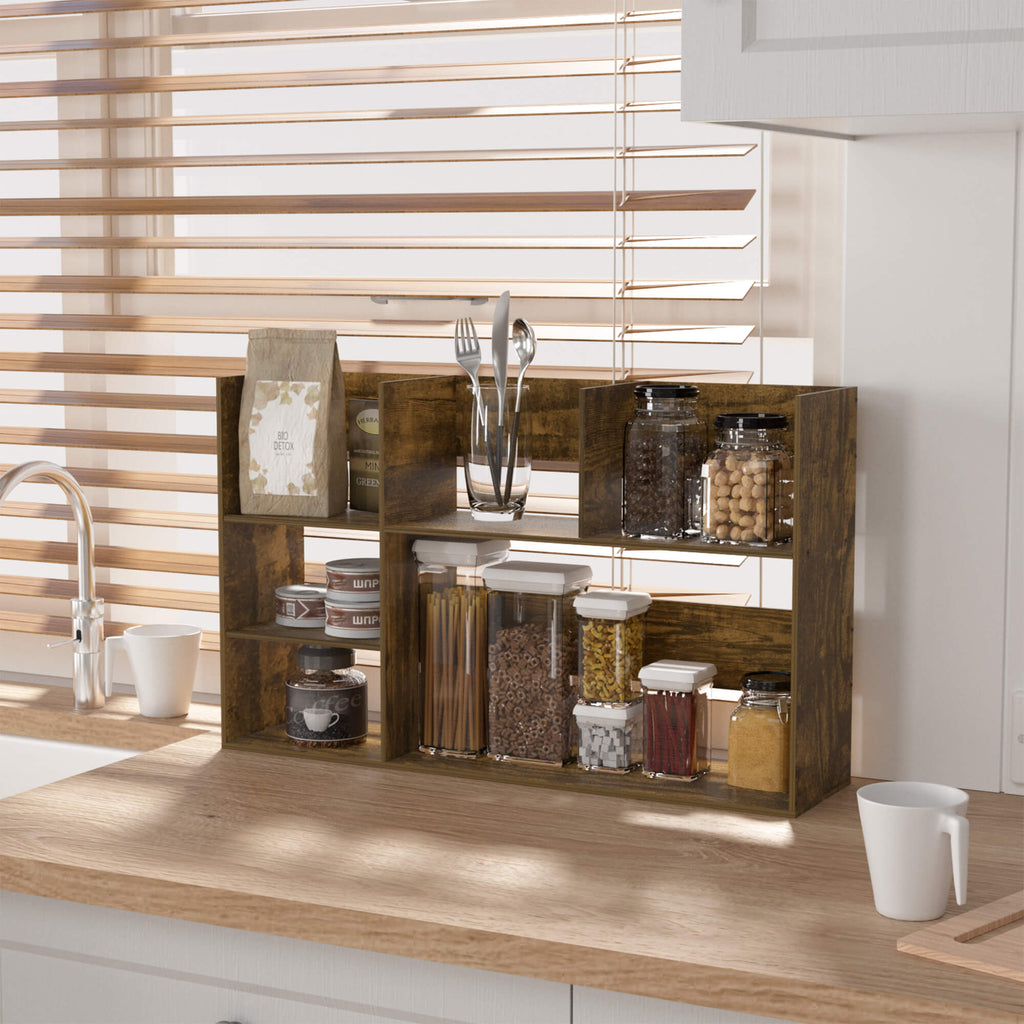 J.M.Deco Wooden desk organizer with books, stationery, and decor items in a home office setting in use