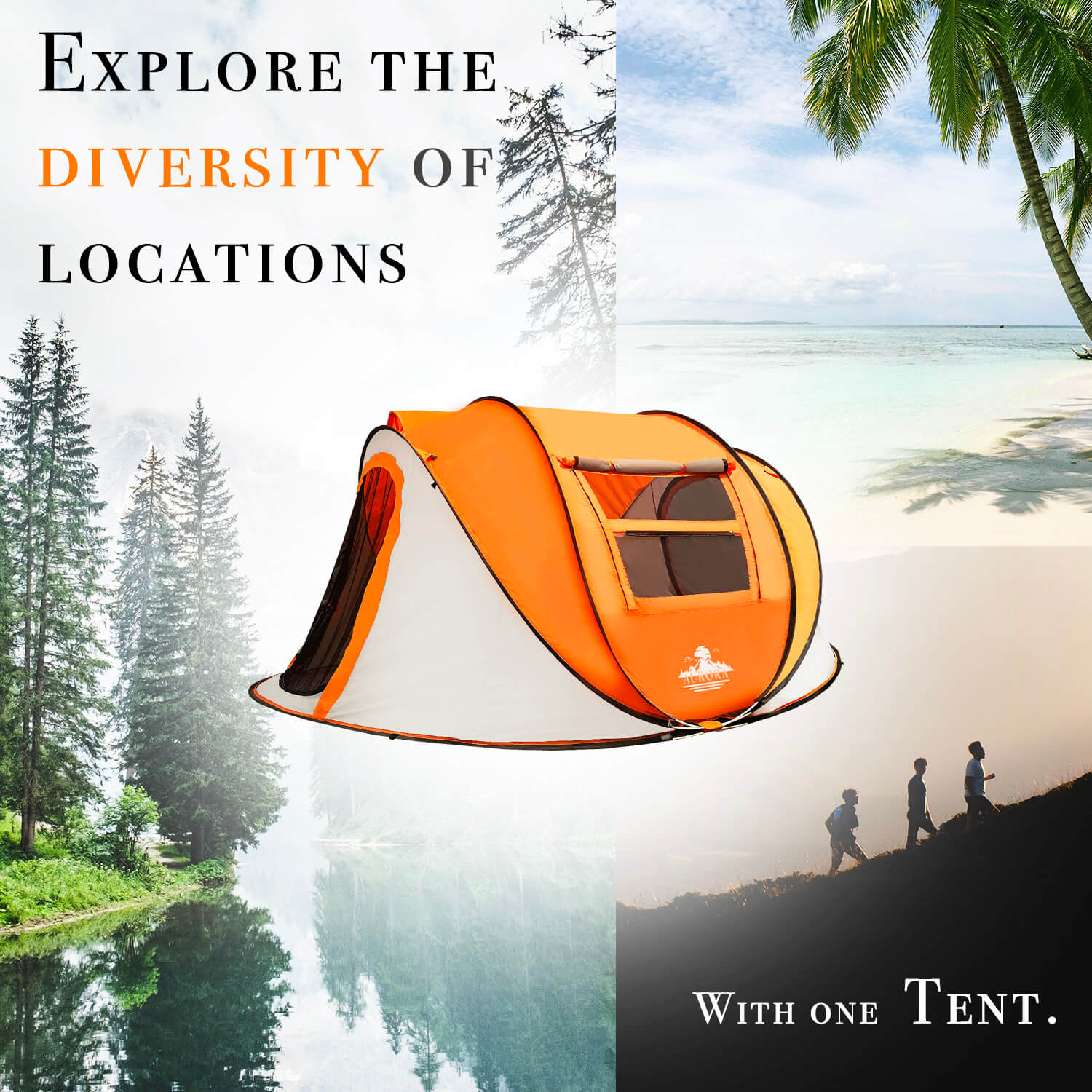 J.M.Deco 4-Person Pop Up Tent  Easy Setup Family Camping Tent