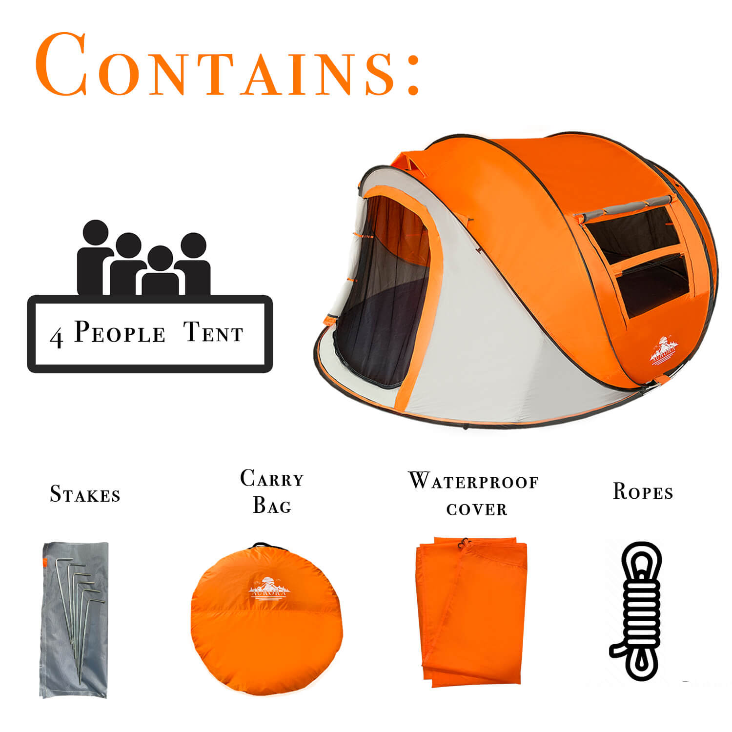J.M.Deco 4-Person Pop Up Tent  Easy Setup Family Camping Tent contains