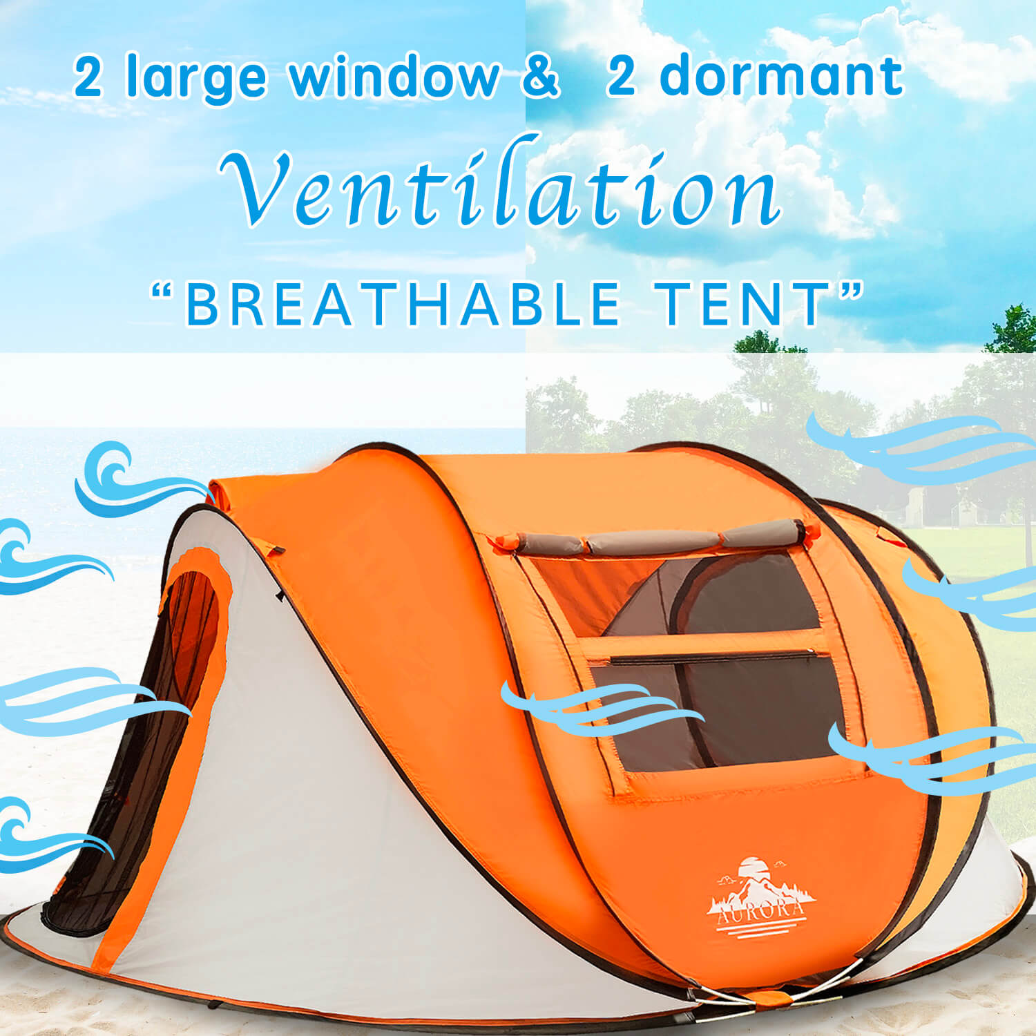 J.M.Deco 4-Person Pop Up Tent  Easy Setup Family Camping Tent 2 large window
