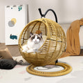J.M.Deco Hanging Wicker Cat Bed Basket  Removable Cushion & Toy  Indoor & Outdoor main