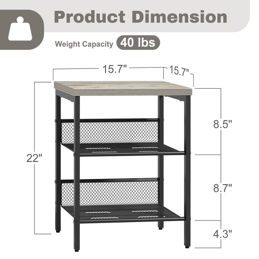 J.M.Deco Nightstand Set of 2   3-Tier Side Table with Mesh Shelves size