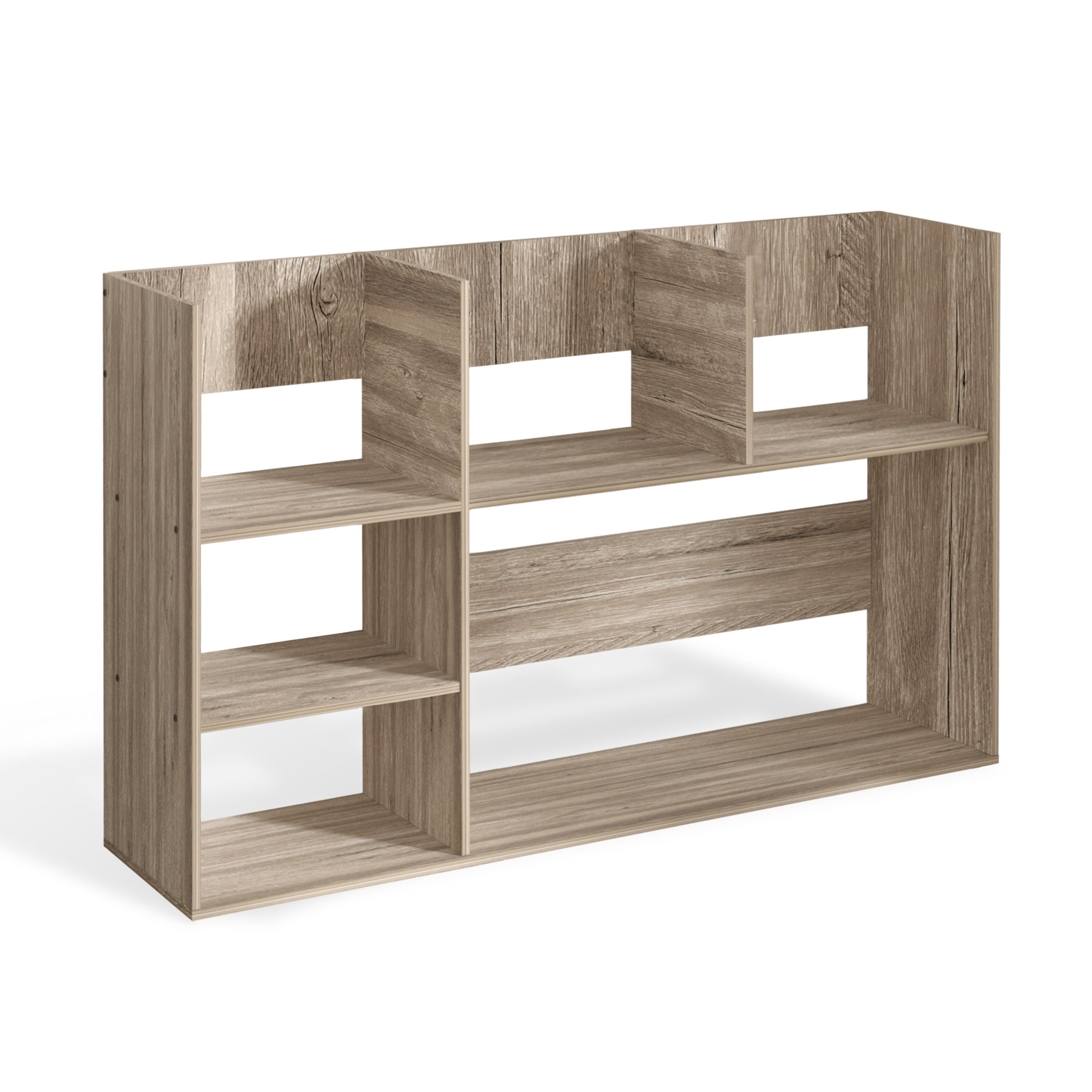 J.M.Deco Wood Desktop Storage Organizer Multipurpose Desk Bookshelf Case Display Large Shelf Rack Counter Top Bookcase for Office Home grey side