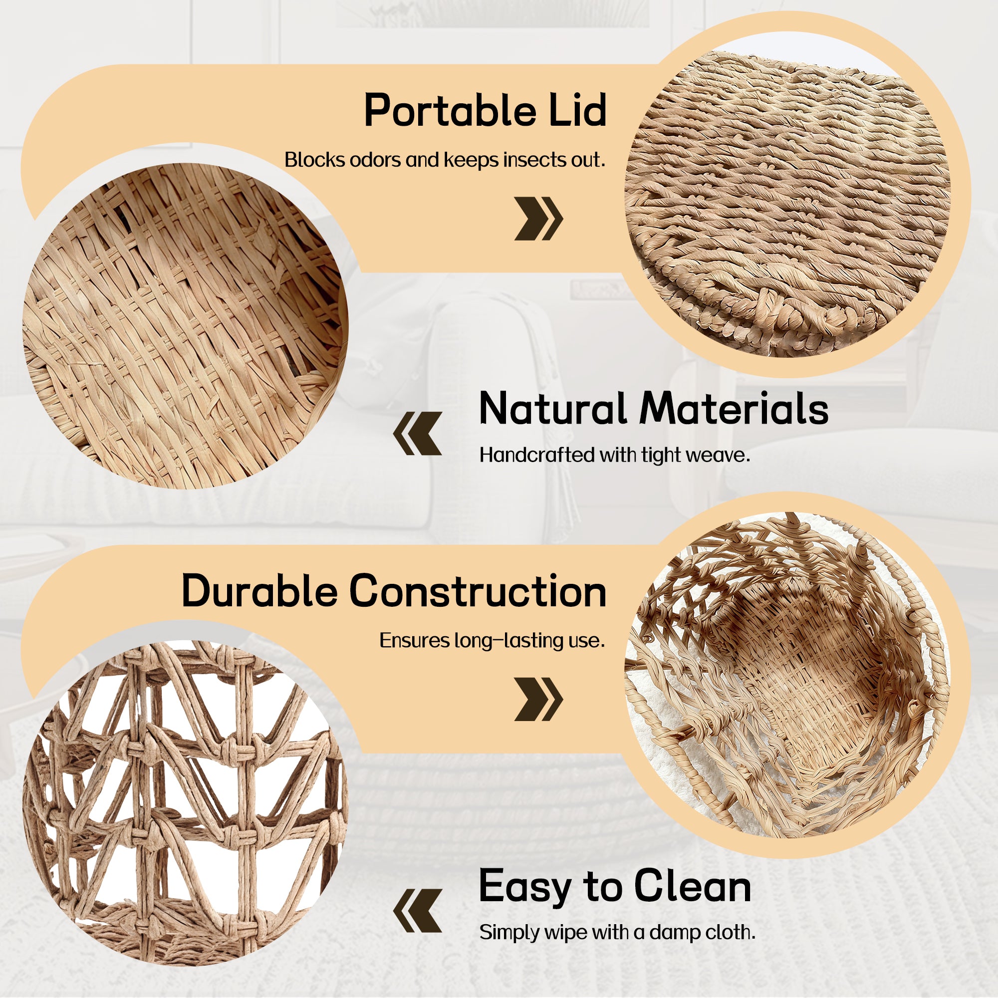 J.M.Deco Two-Pack Woven Wicker Laundry Hampers with Lid  Semi-Cylinder Clothes Hamper Basket  Decorative Laundry Organizer for Dirty Clothes Storage Basket for Bathroom and Bedroom materials