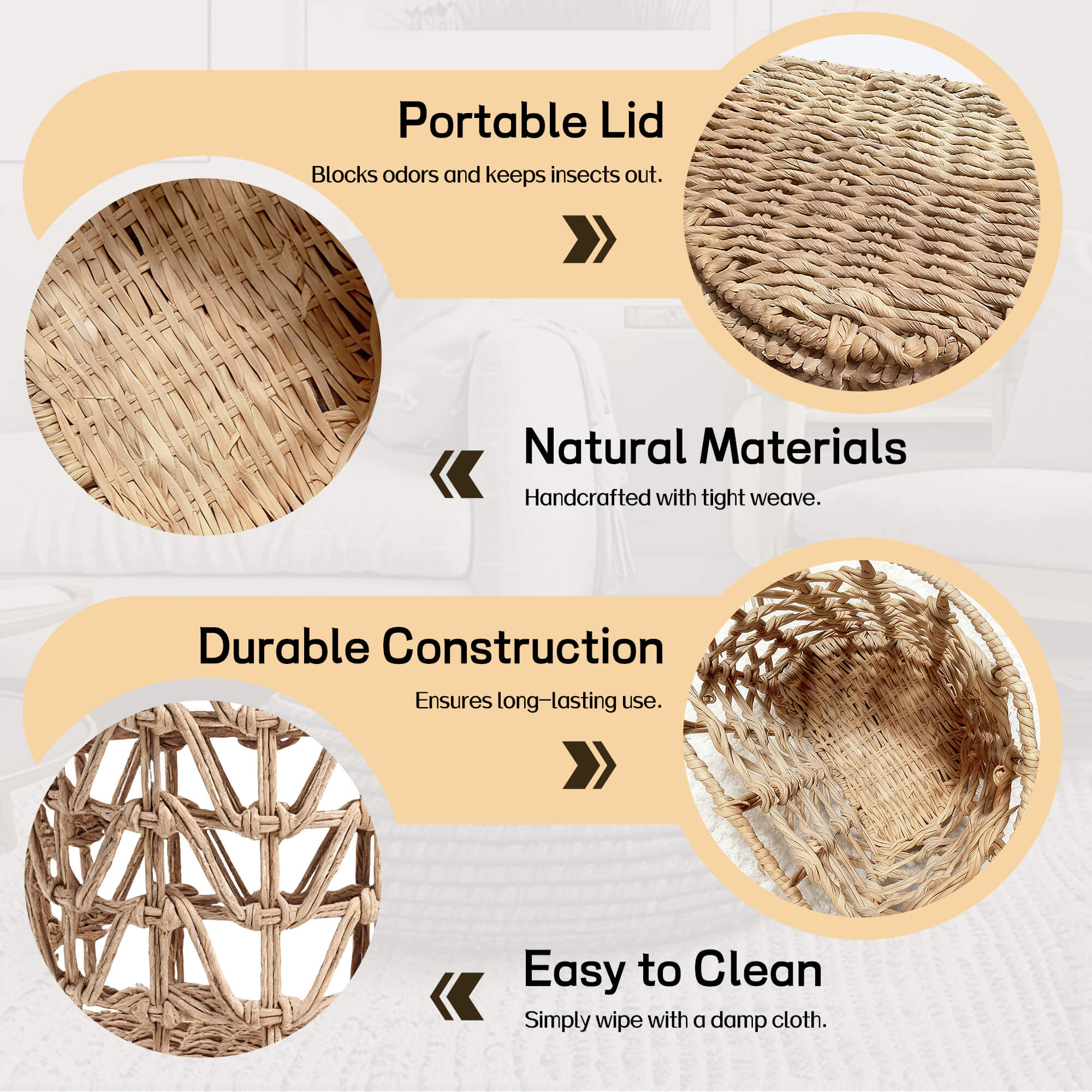 J.M.Deco Wicker Laundry Hamper with Lid Set of 2  Semi-Cylinder  Natural Woven advantages