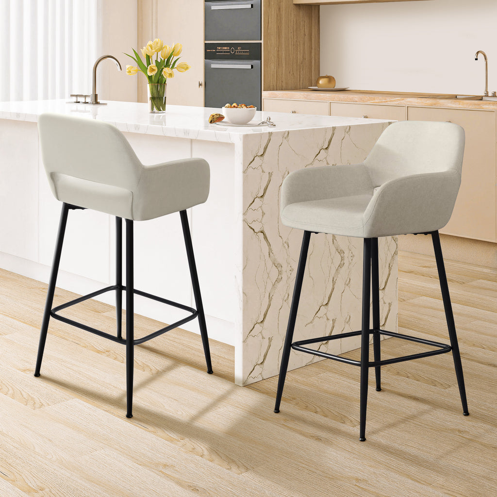 J.M.Deco Set of 2 28" Counter Height Velvet Bar Stools  High Back  Armrest  Khak in the kitchen