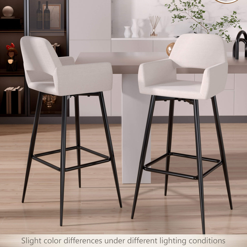 J.M.Deco 28" Velvet Bar Stools Set of 2    High Back & Armrest   Khaki in use