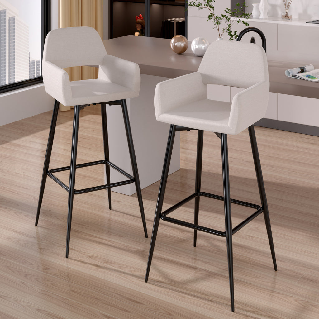 J.M.Deco Set of 2 28" Counter Height Velvet Bar Stools  High Back  Armrest  Khaki main