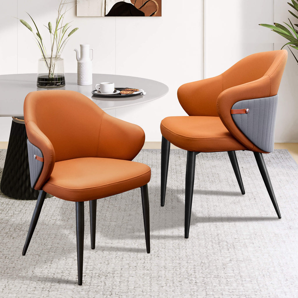 J.M.Deco Mid-Century Dining Chair Set of 2   PU Leather  Shell Back in use