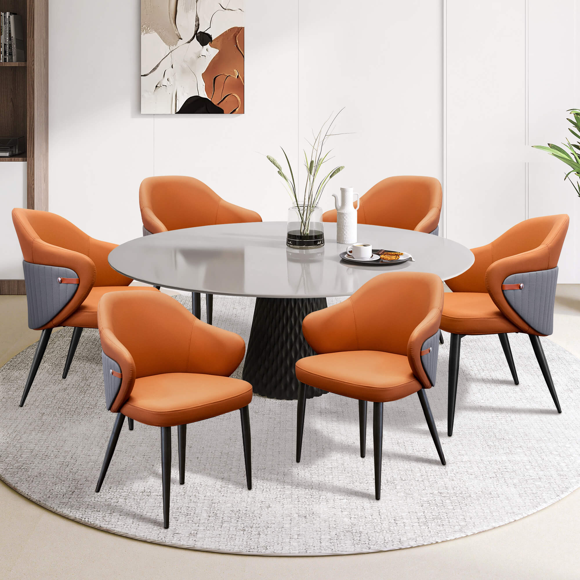 J.M.Deco Mid-Century Dining Chair Set of 2   PU Leather  Shell Back 