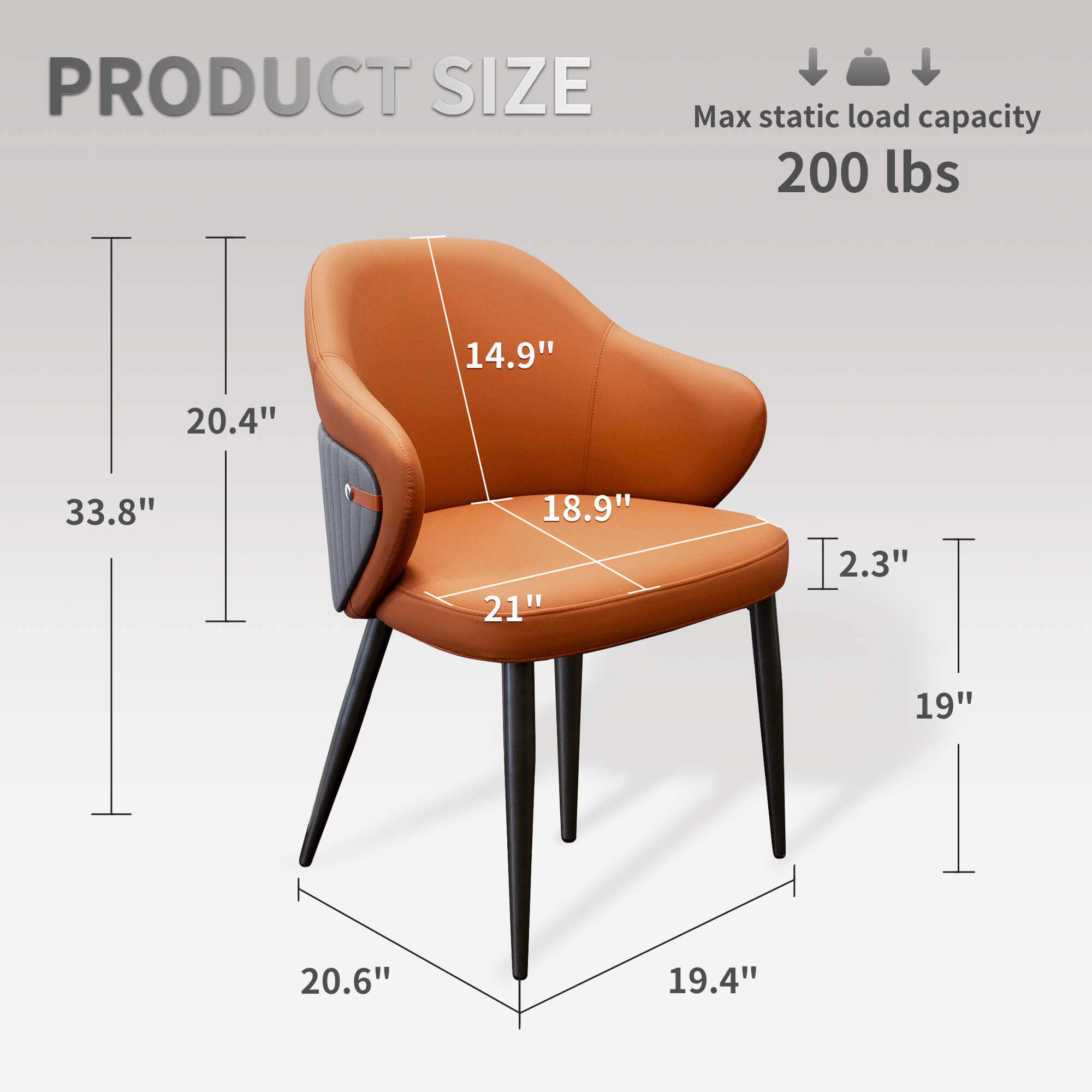 J.M.Deco Mid-Century Dining Chair Set of 2   PU Leather  Shell Back size