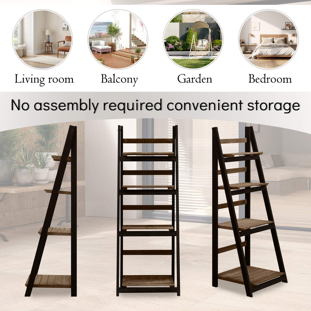 J.M.Deco 4-Tier Ladder Shelf 2-Pack  Rustic Pine Bookshelf & Plant Stand 