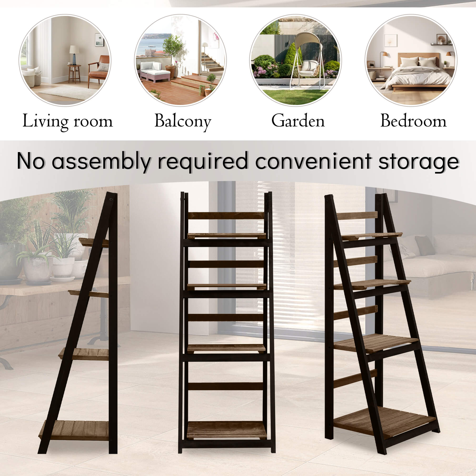 J.M.Deco 4-Tier Ladder Shelf 2-Pack  Rustic Pine Bookshelf & Plant Stand 