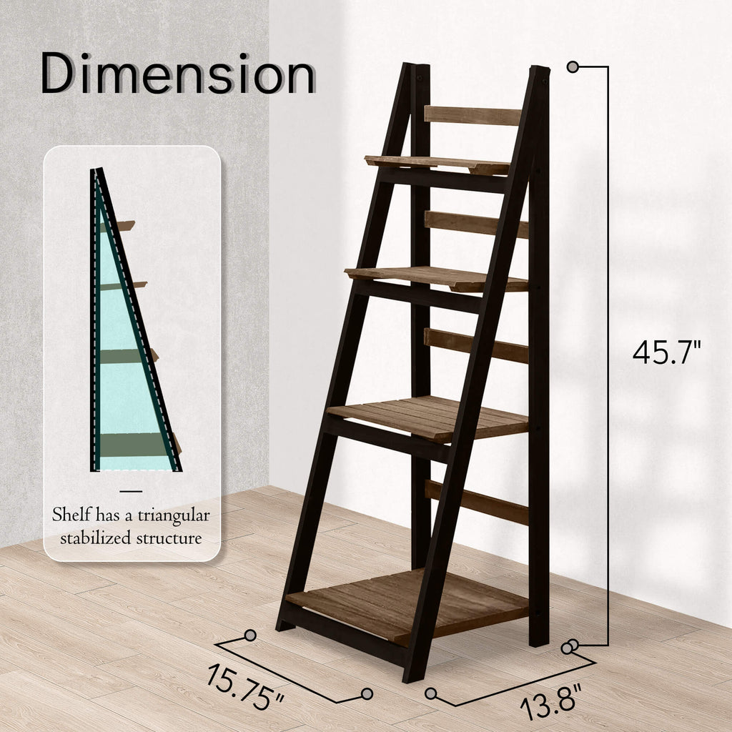 J.M.Deco 4-Tier Ladder Shelf 2-Pack  Rustic Pine Bookshelf & Plant Stand size