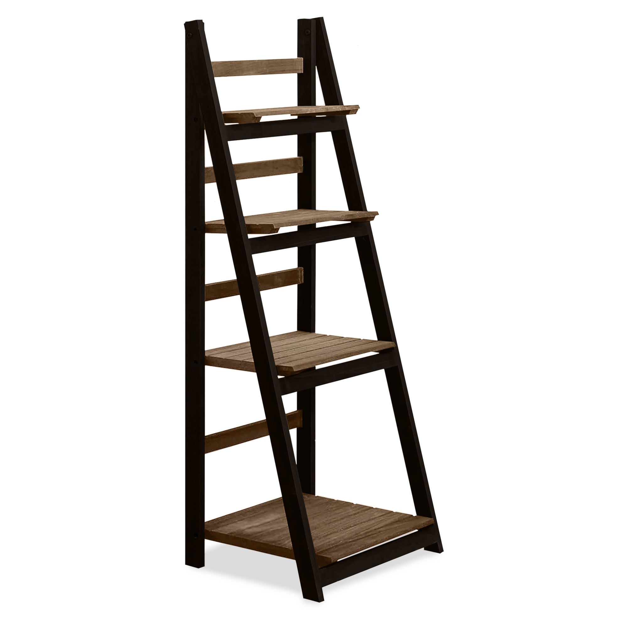 J.M.Deco 4-Tier Wooden Ladder Shelf - Rustic Bookshelf  Plant Stand  Storage Rack for Living Room  Bedroom  Patio  Farmhouse Décor (Black and Brown*2 Pack) main