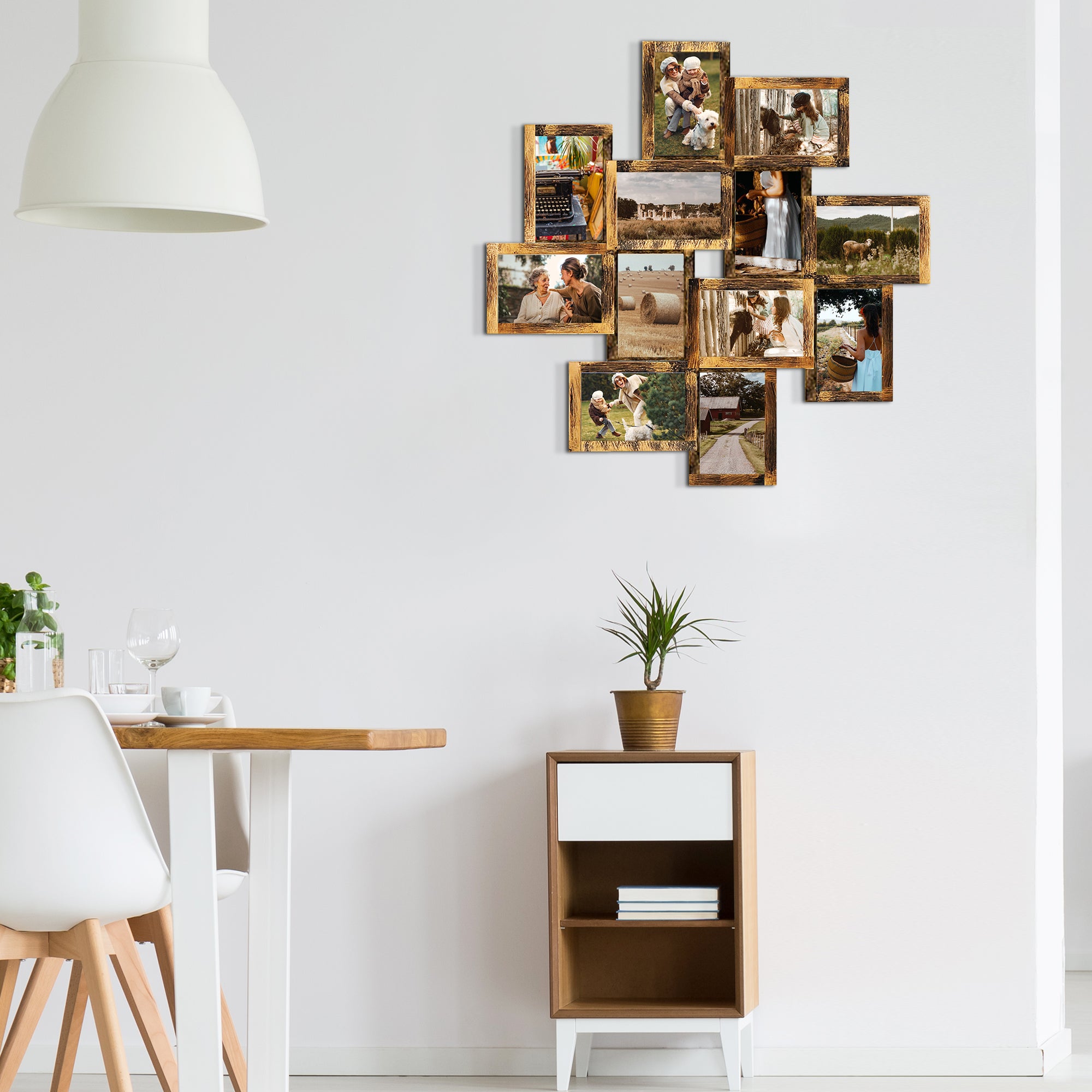 J.M.Deco Photo Frame 25x25 Family Picture Frames Collage Wall Decor 4x6 Pictures 12 Opening  Selfie Gallery Collage Wall Hanging  Wall Photo Frames for Living Room Decorations 2 Pack gold PF in use