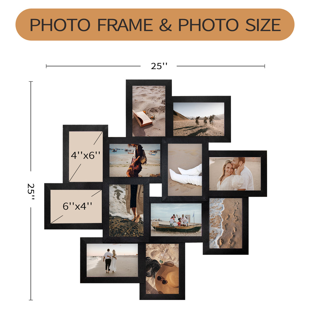 J.M.Deco Photo Frame 25x25 Family Picture Frames Collage Wall Decor 4x6 Pictures 12 Opening  Selfie Gallery Collage Wall Hanging  Wall Photo Frames for Living Room Decorations 2 Pack size