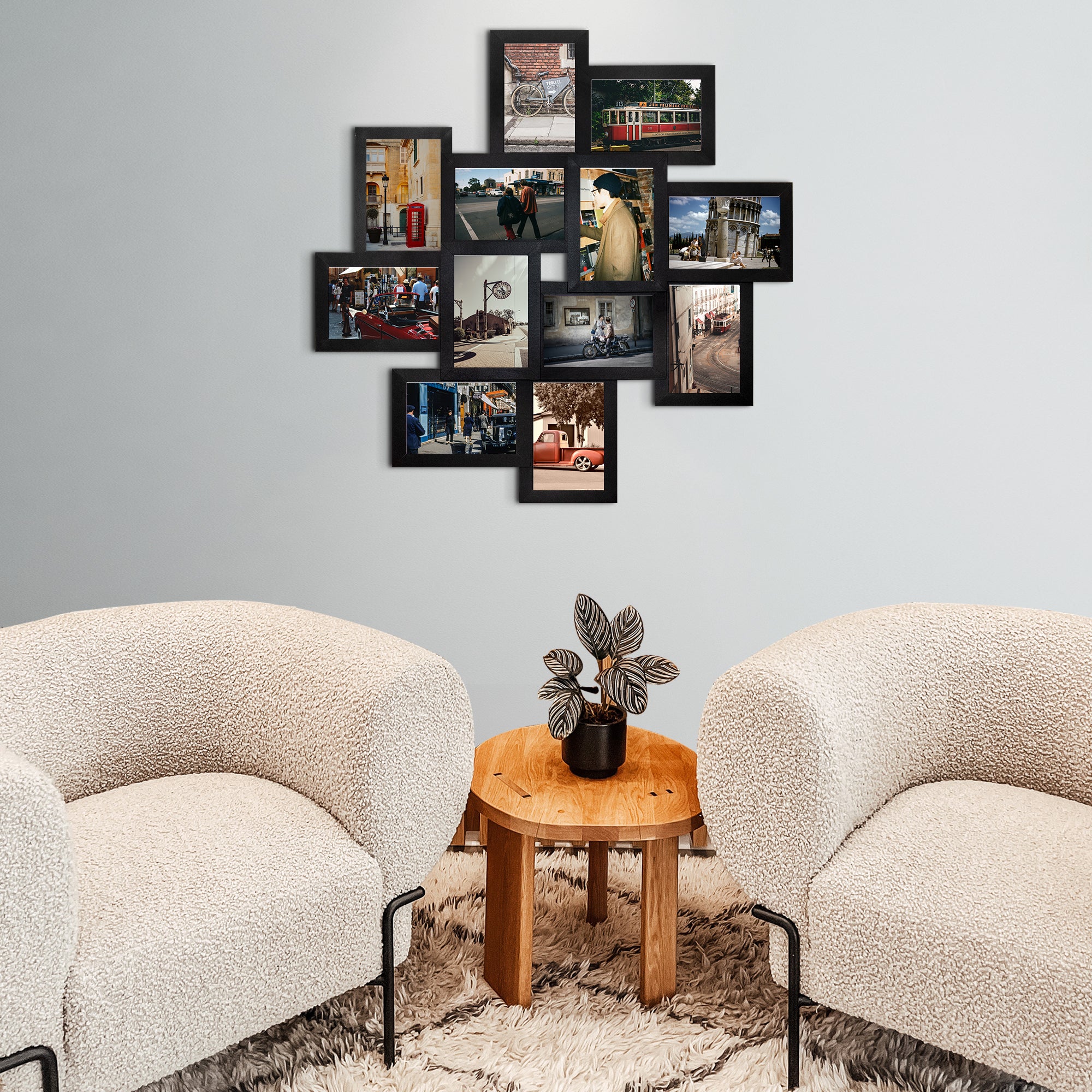 J.M.Deco Photo Frame 25x25 Family Picture Frames Collage Wall Decor 4x6 Pictures 12 Opening  Selfie Gallery Collage Wall Hanging  Wall Photo Frames for Living Room Decorations 2 Pack in use