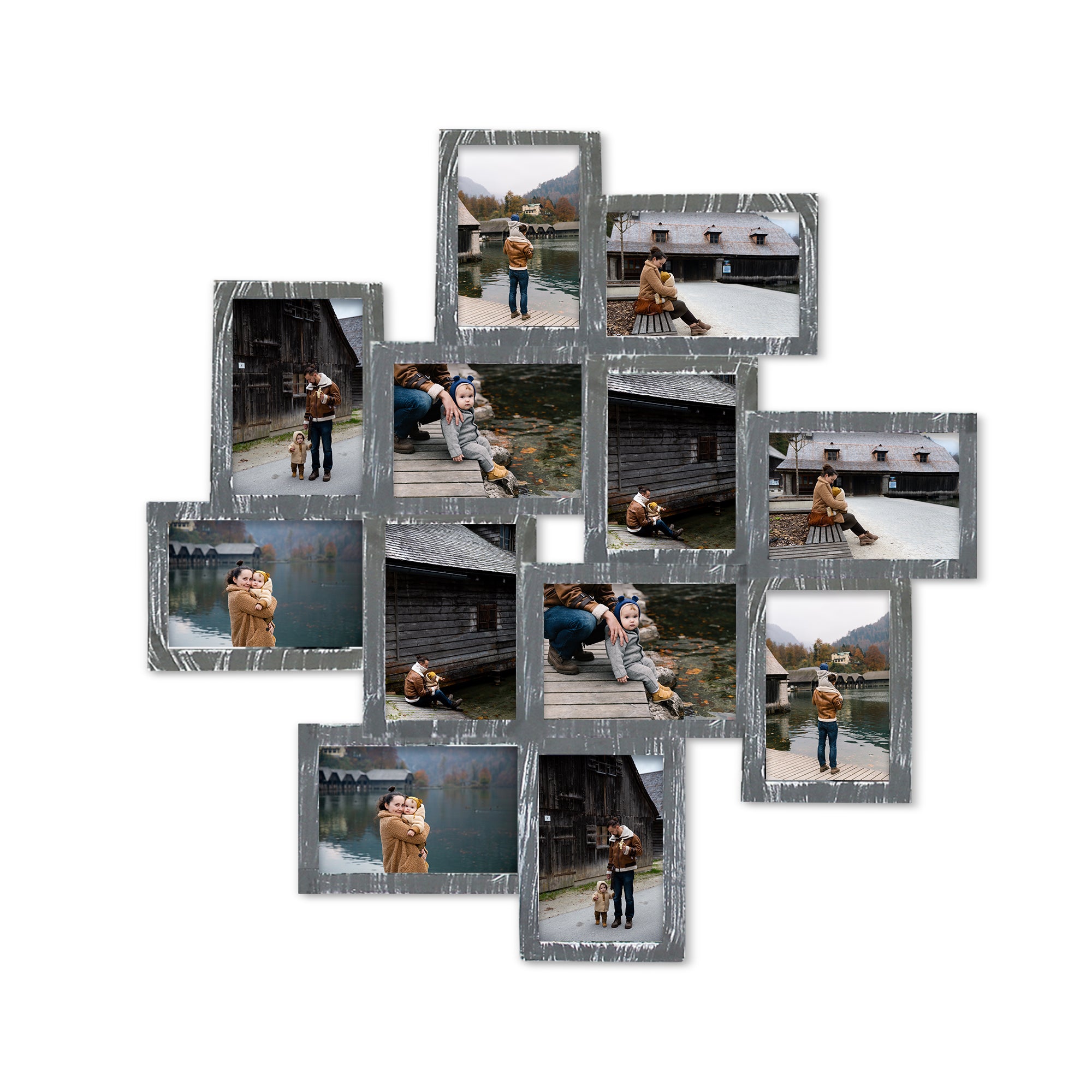 J.M.Deco Photo Frame 25x25 Family Picture Frames Collage Wall Decor 4x6 Pictures 12 Opening  Selfie Gallery Collage Wall Hanging  Wall Photo Frames for Living Room Decorations 2 Pack grey