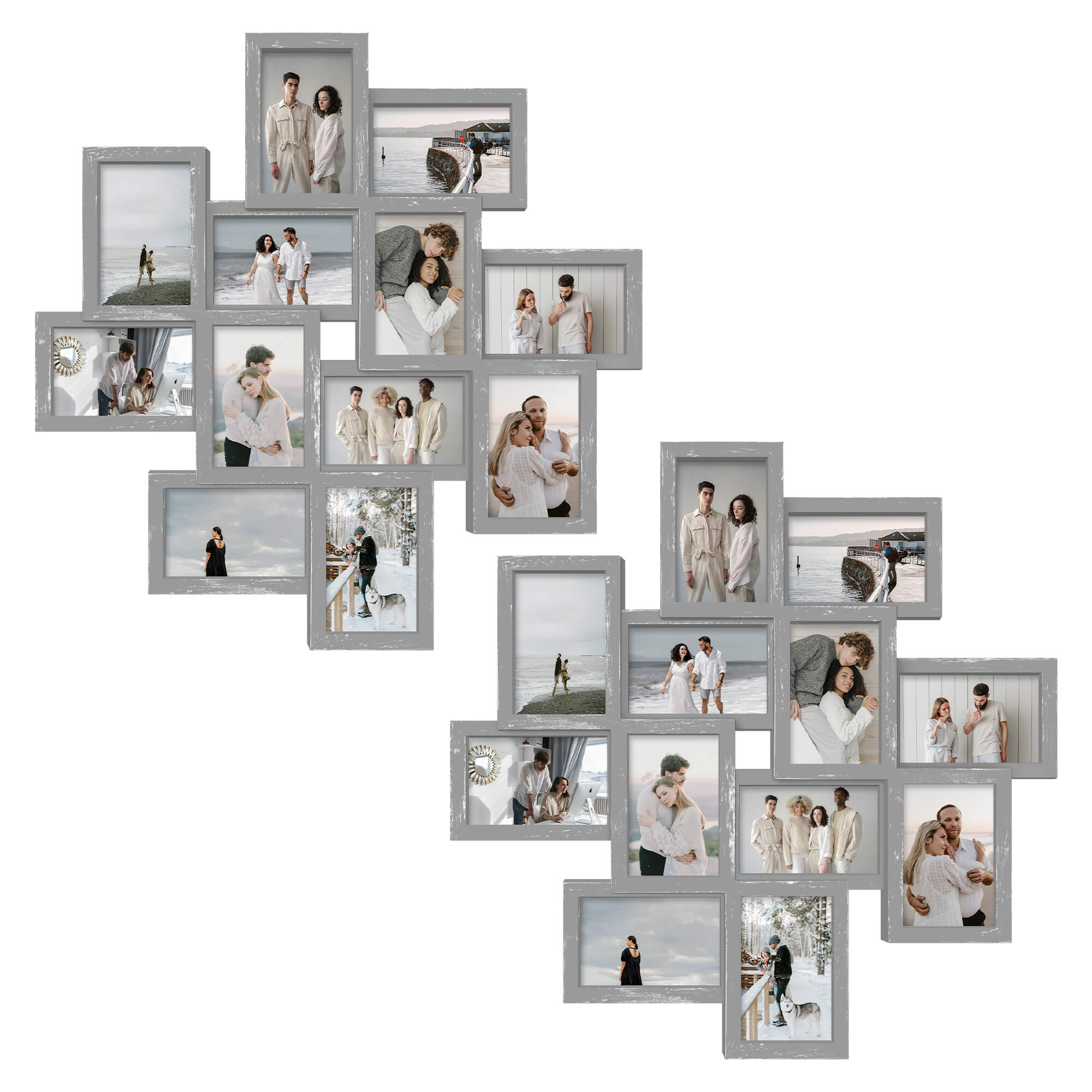 J.M.Deco 12-Opening Collage Frame 2-pack  4x6 Photos   25"x25"   Wall Hanging grey two-pack
