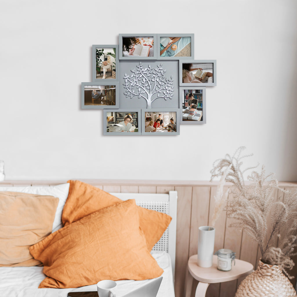 J.M.Deco Picture Frame Collage Large Wall Hanging Photo Frames Elegant Tree Collage Frame Gifts for Family Friends 4x6 inch Home Wall Decor Gallery Display front