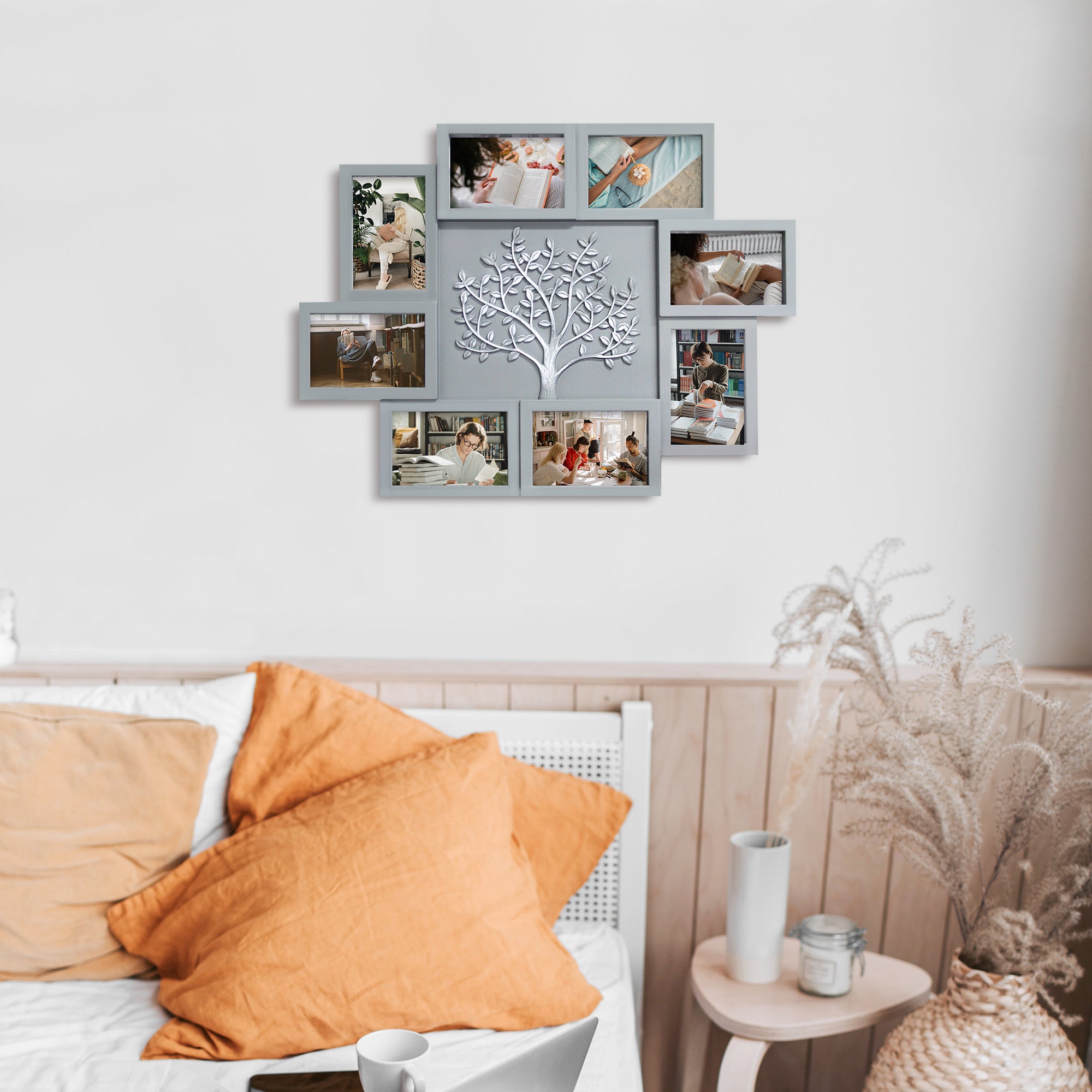 J.M.Deco Picture Frame Collage Large Wall Hanging Photo Frames Elegant Tree Collage Frame Gifts for Family Friends 4x6 inch Home Wall Decor Gallery Display front
