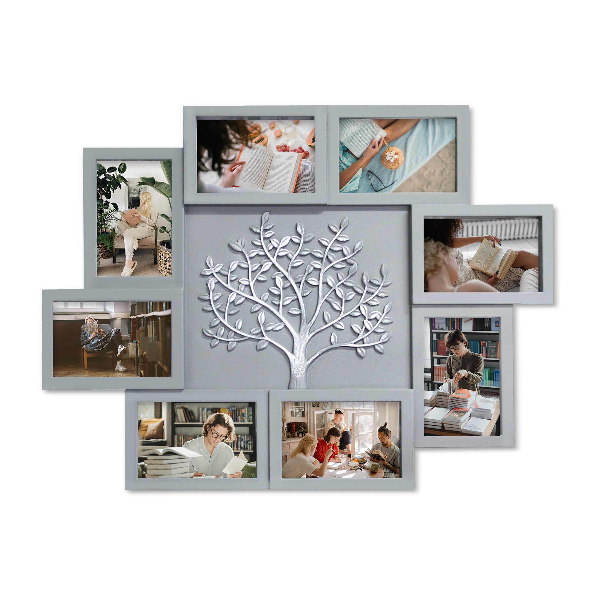 J.M.Deco Picture Frame Collage Large Wall Hanging Photo Frames Elegant Tree Collage Frame Gifts for Family Friends 4x6 inch Home Wall Decor Gallery Display main