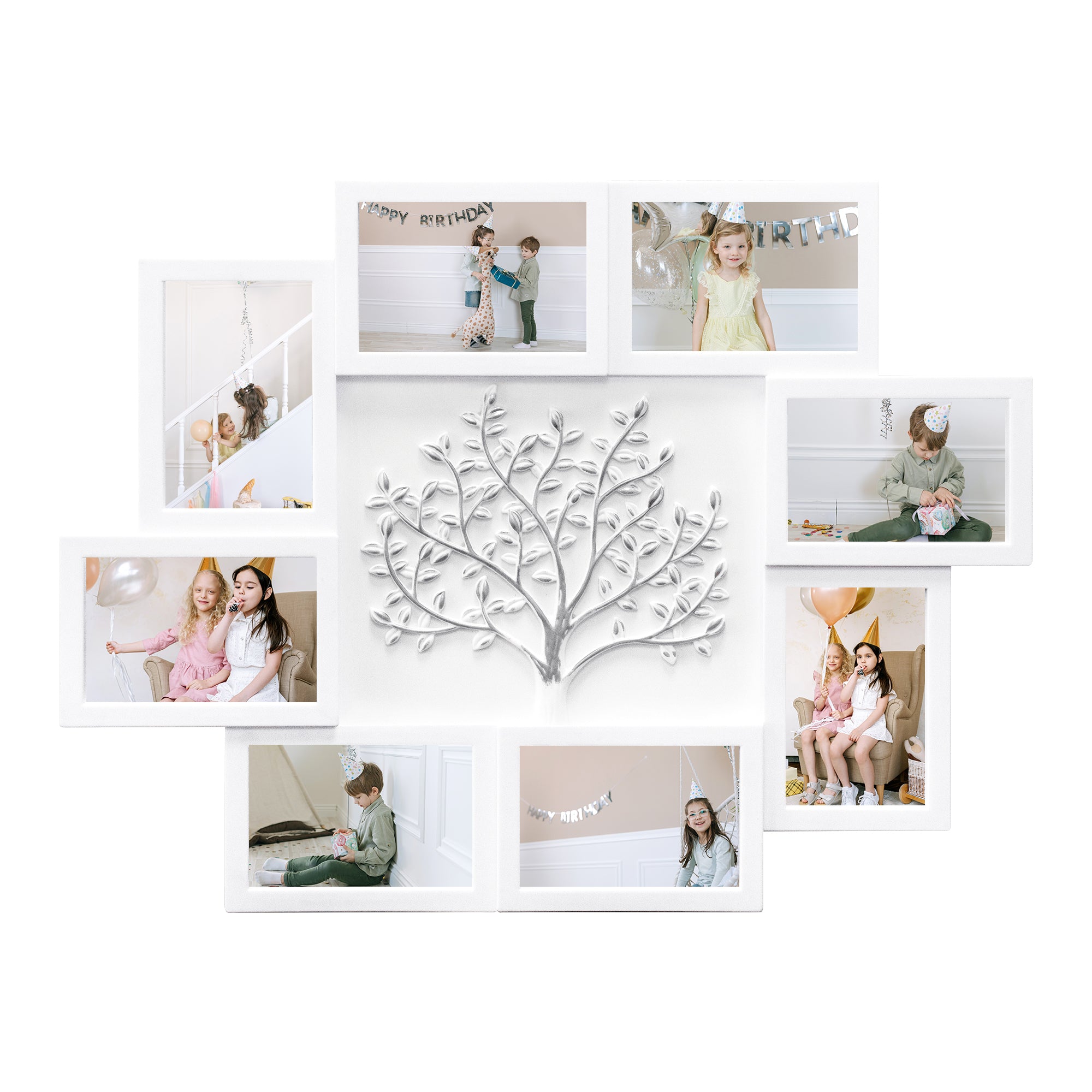 J.M.Deco Picture Frame Collage Large Wall Hanging Photo Frames Elegant Tree Collage Frame Gifts for Family Friends 4x6 inch Home Wall Decor Gallery Display white