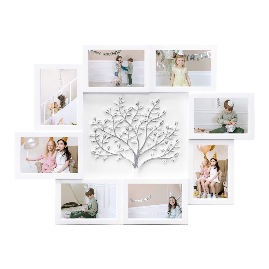 J.M.Deco 8-Opening Tree Collage Frame   4x6 Wall Photo Display  Family Gift white