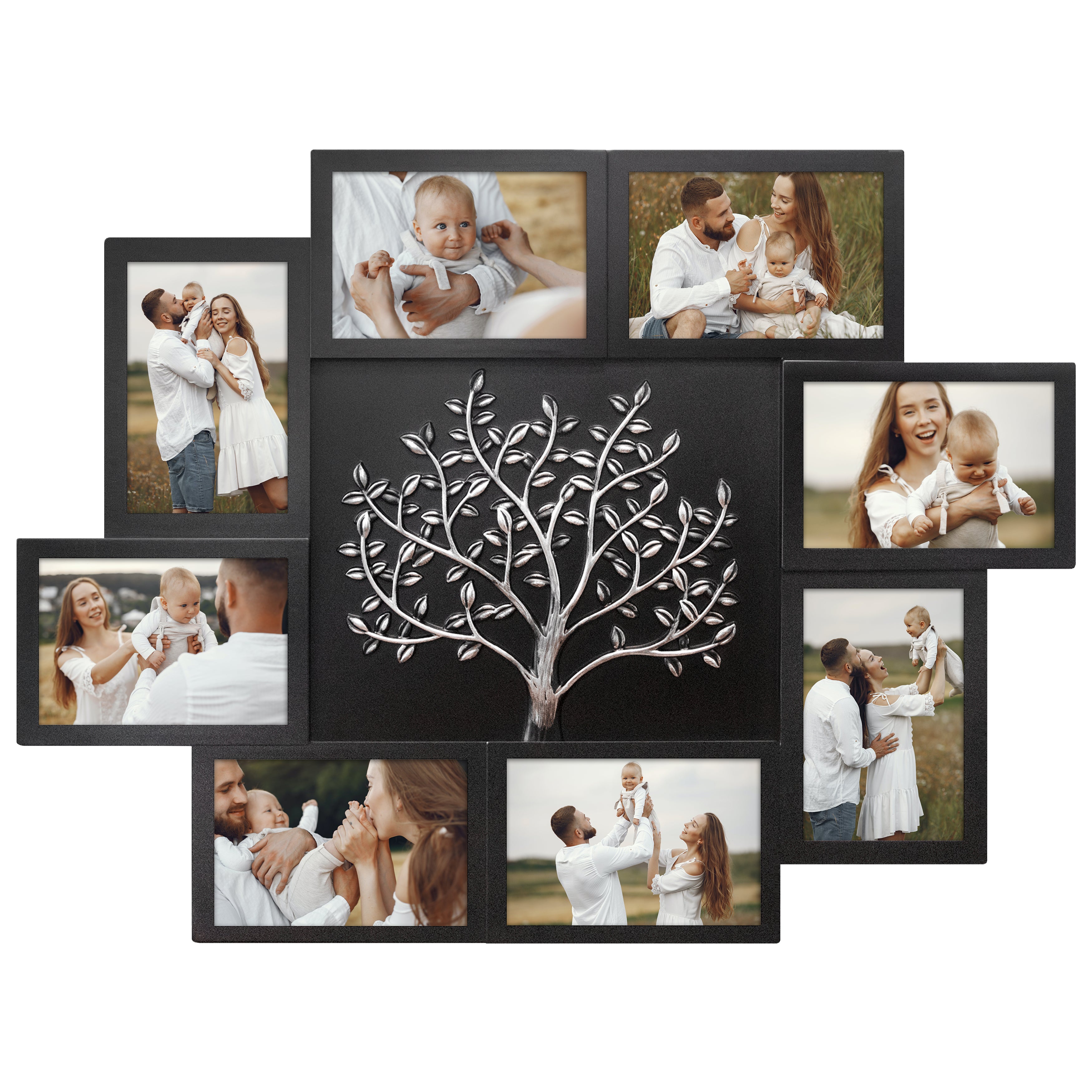 J.M.Deco Picture Frame Collage Large Wall Hanging Photo Frames Elegant Tree Collage Frame Gifts for Family Friends 4x6 inch Home Wall Decor Gallery Display black