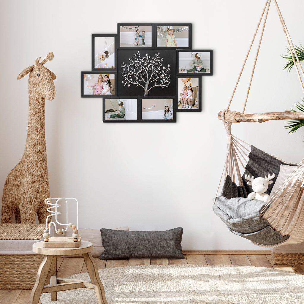J.M.Deco Picture Frame Collage Large Wall Hanging Photo Frames Elegant Tree Collage Frame Gifts for Family Friends 4x6 inch Home Wall Decor Gallery Display black display