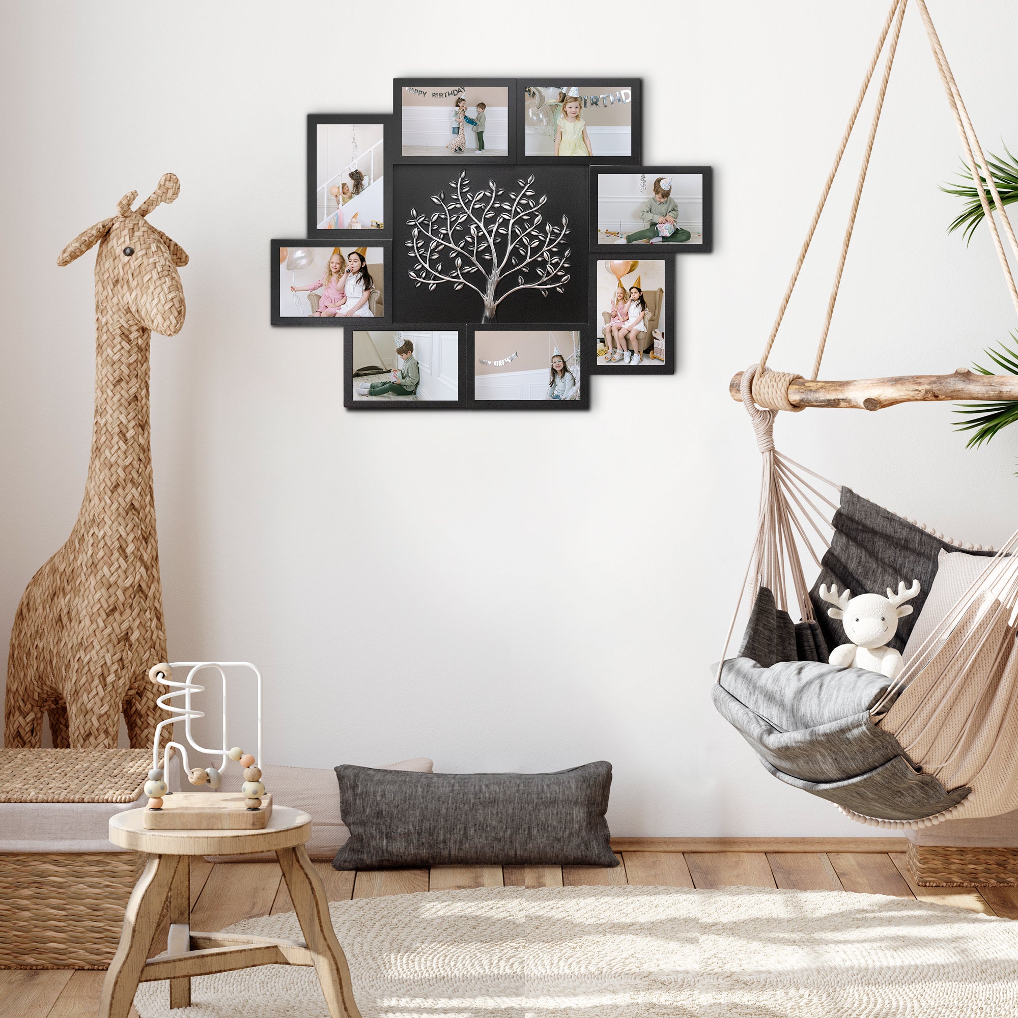 J.M.Deco Picture Frame Collage Large Wall Hanging Photo Frames Elegant Tree Collage Frame Gifts for Family Friends 4x6 inch Home Wall Decor Gallery Display black display