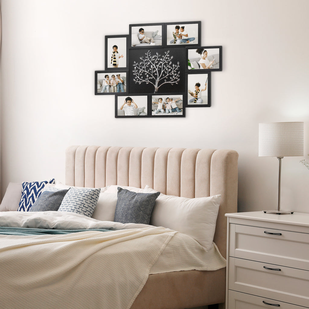 J.M.Deco Picture Frame Collage Large Wall Hanging Photo Frames Elegant Tree Collage Frame Gifts for Family Friends 4x6 inch Home Wall Decor Gallery Display black in use