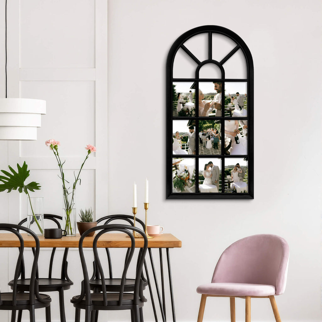 J.M.Deco 9-Slot Arched Collage Picture Frame  4x6 Photos  Wall Hanging black front