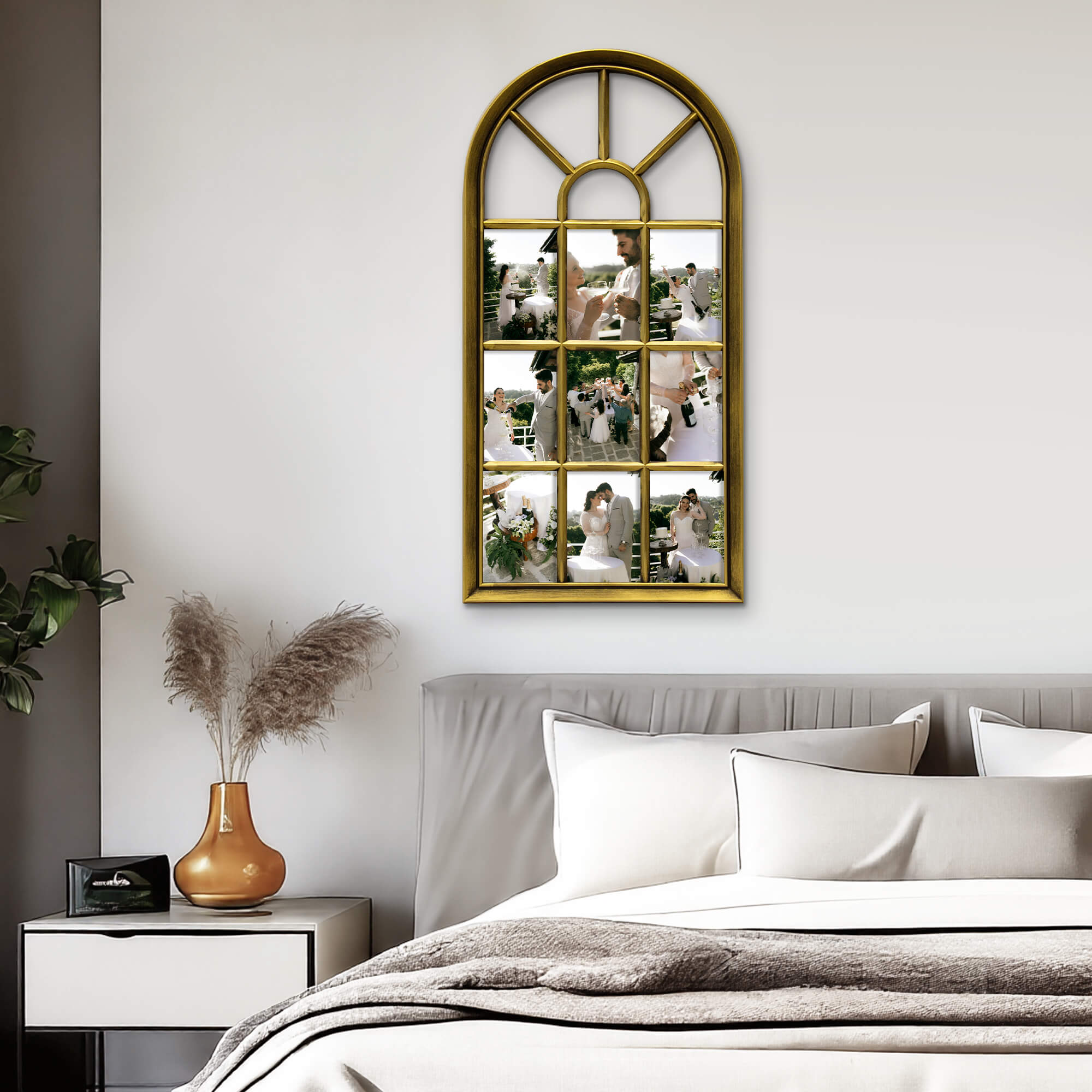 J.M.Deco 9-Slot Arched Collage Picture Frame  4x6 Photos  Wall Hanging gold