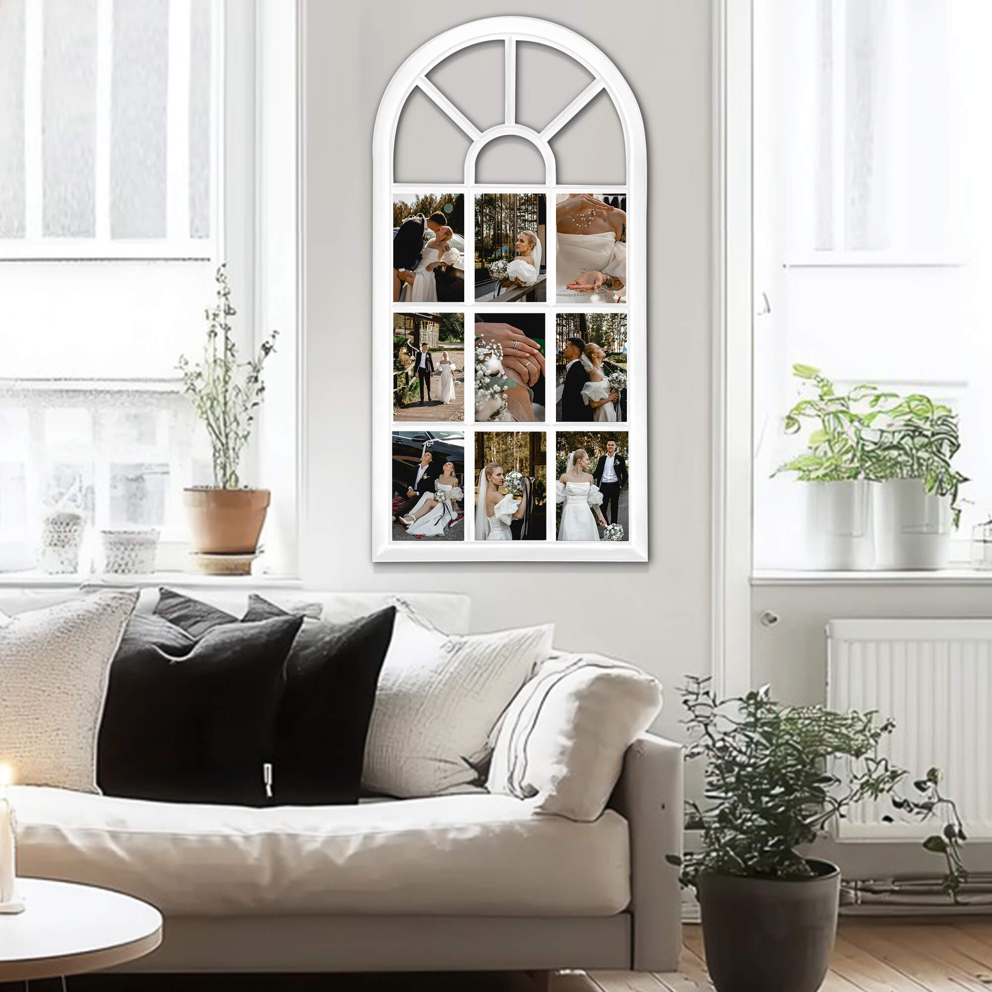 J.M.Deco 9-Slot Arched Collage Picture Frame  4x6 Photos  Wall Hanging white front