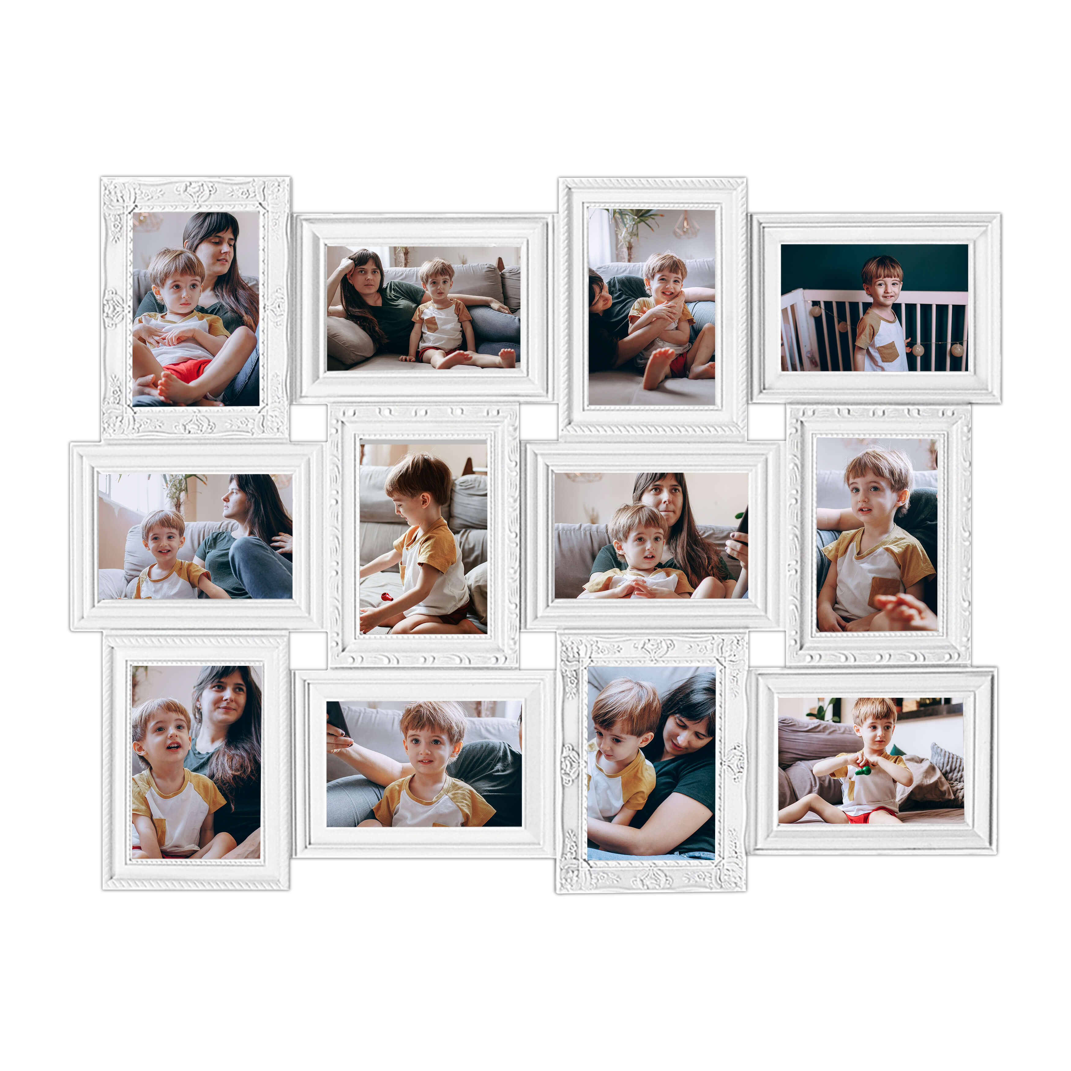 J.M.Deco 12-Opening Photo Collage Frame   27"x20.5" White European Style Wall Hanging front