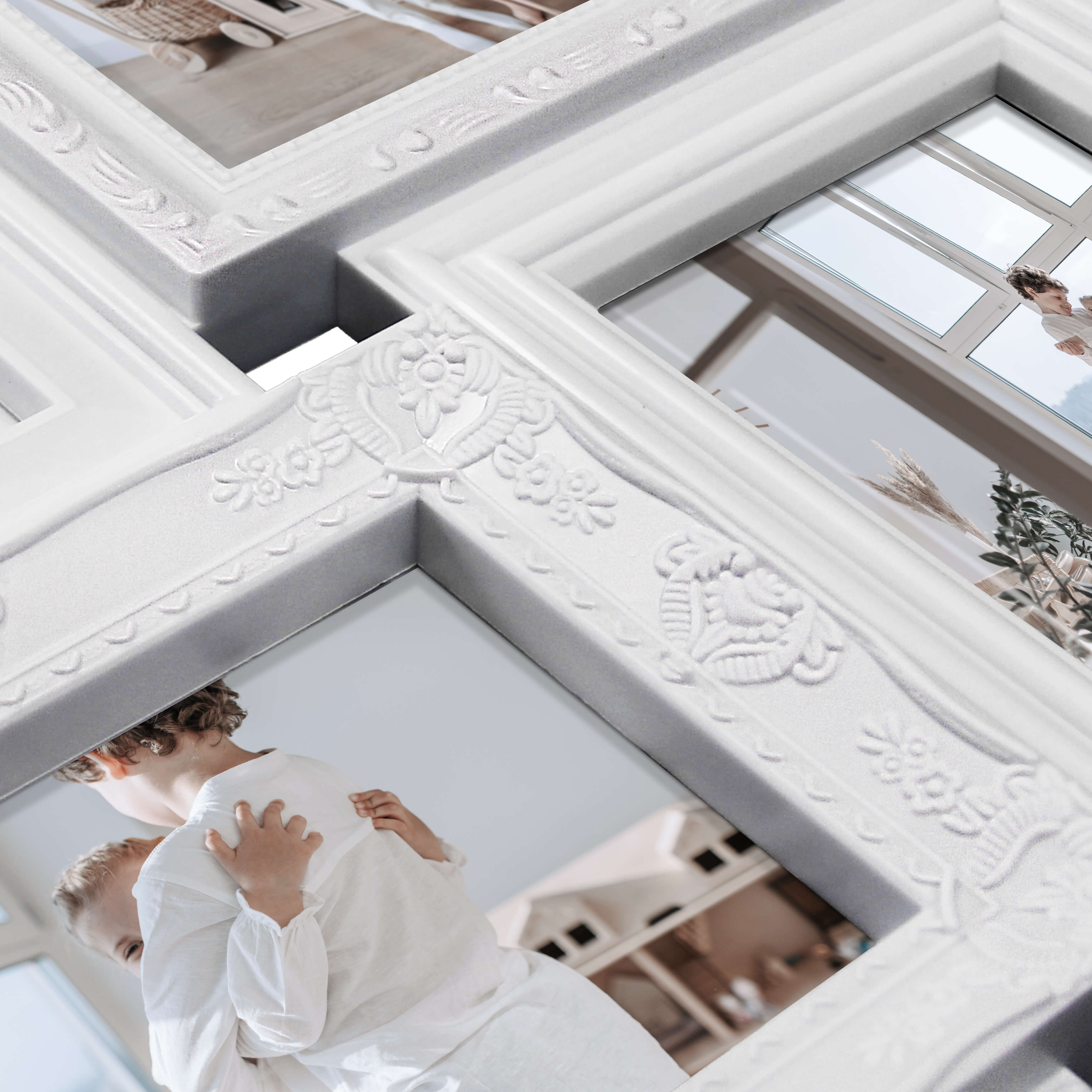 J.M.Deco 12-Opening Photo Collage Frame   27"x20.5" White European Style Wall Hanging detail
