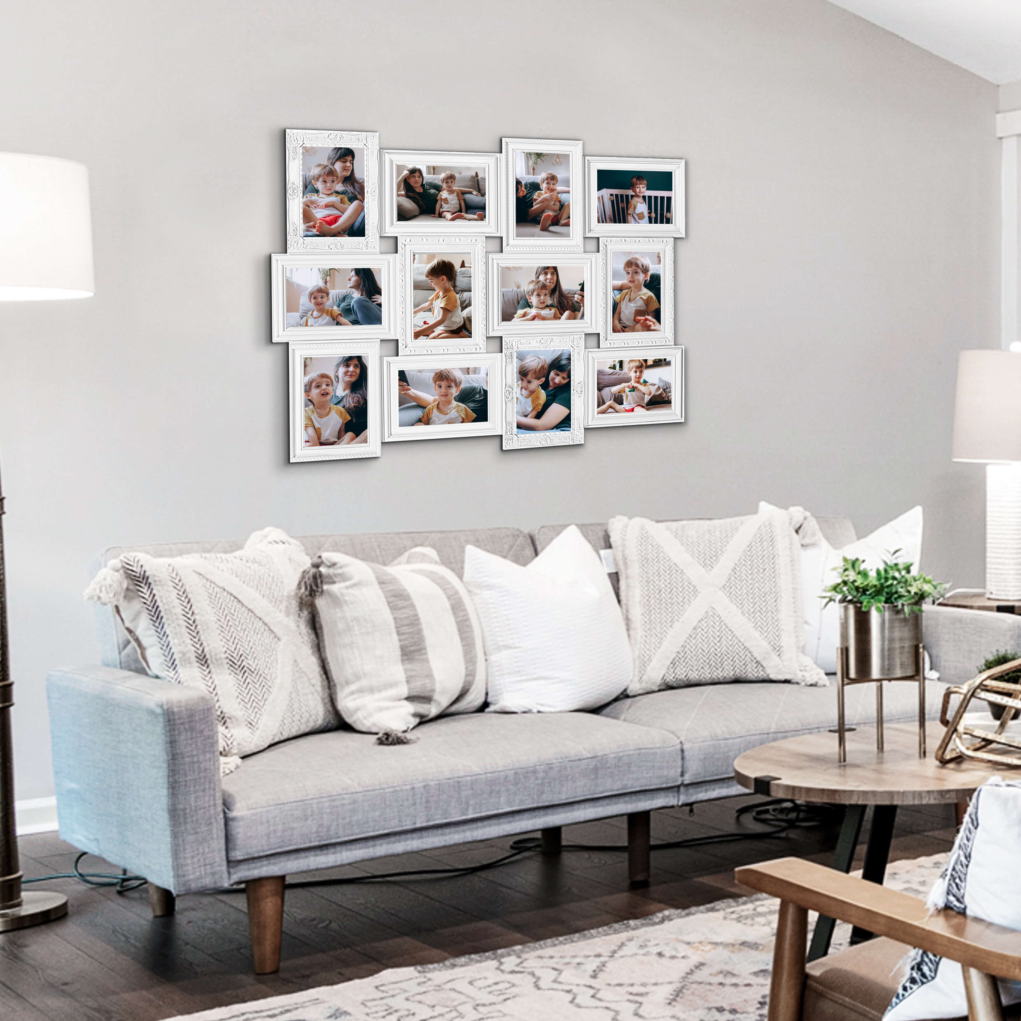 J.M.Deco 12-Opening Photo Collage Frame   27"x20.5" White European Style Wall Hanging dislay